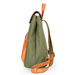 Canvas Leather Mens Women Student Backpack Army Green Travel Backpack Caramel College Backpack for Men - iwalletsmen