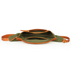 Canvas Leather Mens Caramel Waist Bag Army Green Fanny Pack Hip pack Chest Bag For Men - iwalletsmen
