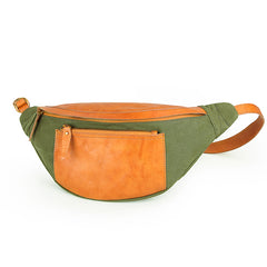 Canvas Leather Mens Caramel Waist Bag Army Green Fanny Pack Hip pack Chest Bag For Men - iwalletsmen