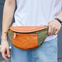 Canvas Leather Mens Caramel Waist Bag Army Green Fanny Pack Hip pack Chest Bag For Men - iwalletsmen