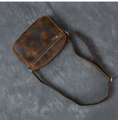 Vintage Leather Mens 8' Brown Saddle Side Bag Messenger Bag Small Postman Bag For Men - iwalletsmen