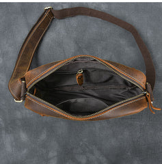 Vintage Leather Mens 8' Brown Saddle Side Bag Messenger Bag Small Postman Bag For Men - iwalletsmen