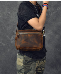 Vintage Leather Mens 8' Brown Saddle Side Bag Messenger Bag Small Postman Bag For Men - iwalletsmen