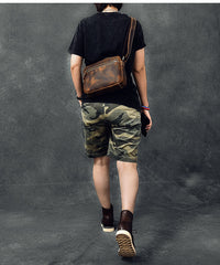 Vintage Leather Mens 8' Brown Saddle Side Bag Messenger Bag Small Postman Bag For Men - iwalletsmen