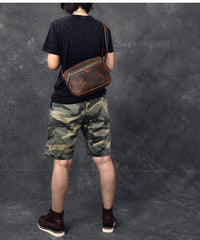 Vintage Leather Mens 8' Brown Saddle Side Bag Messenger Bag Small Postman Bag For Men - iwalletsmen