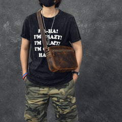 Vintage Leather Mens 8' Brown Saddle Side Bag Messenger Bag Small Postman Bag For Men - iwalletsmen