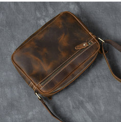 Vintage Leather Mens 8' Brown Saddle Side Bag Messenger Bag Small Postman Bag For Men - iwalletsmen