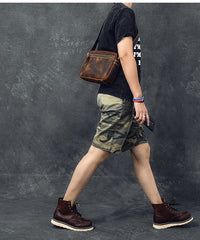 Vintage Leather Mens 8' Brown Saddle Side Bag Messenger Bag Small Postman Bag For Men - iwalletsmen
