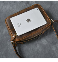 Vintage Leather Mens 8' Brown Saddle Side Bag Messenger Bag Small Postman Bag For Men - iwalletsmen