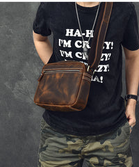 Vintage Leather Mens 8' Brown Saddle Side Bag Messenger Bag Small Postman Bag For Men - iwalletsmen
