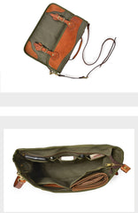 Canvas Leather Mens 14‘’ Army Green Briefcase Side Bag Retro Messenger Bag Shoulder Bag For Men - iwalletsmen