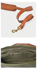 Canvas Leather Mens 14‘’ Army Green Briefcase Side Bag Retro Messenger Bag Shoulder Bag For Men - iwalletsmen