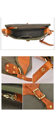 Canvas Leather Mens Womens Army Green Saddle Side Bag Messenger Bag Small Shoulder Bag For Men - iwalletsmen