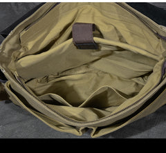 Canvas Leather Mens Army Green Postman Side Bag 14'' Black Messenger Bag Large Shoulder Bag For Men - iwalletsmen
