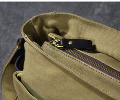 Canvas Leather Mens Army Green Postman Side Bag 14'' Black Messenger Bag Large Shoulder Bag For Men - iwalletsmen