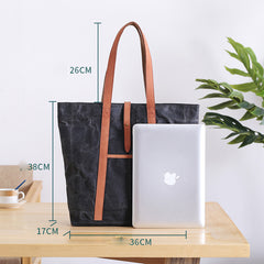 Waxed Leather Mens Womens Black 14'' Waterproof Tote Bag Handbag Tote Bag Shoulder Bag Tote Purse For Men - iwalletsmen