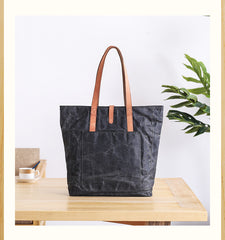 Waxed Leather Mens Womens Black 14'' Waterproof Tote Bag Handbag Tote Bag Shoulder Bag Tote Purse For Men - iwalletsmen