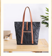 Waxed Leather Mens Womens Black 14'' Waterproof Tote Bag Handbag Tote Bag Shoulder Bag Tote Purse For Men - iwalletsmen