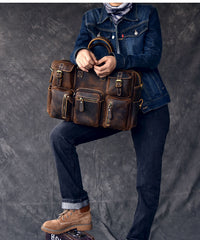 Canvas Leather Mens Womens Dark Coffee Travel Side Bag Messenger Bag Large Shoulder Bag For Men - iwalletsmen