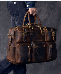 Canvas Leather Mens Womens Dark Coffee Travel Side Bag Messenger Bag Large Shoulder Bag For Men - iwalletsmen
