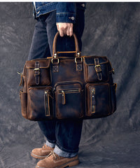 Canvas Leather Mens Womens Dark Coffee Travel Side Bag Messenger Bag Large Shoulder Bag For Men - iwalletsmen
