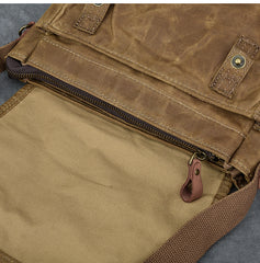 Waxed Canvas Leather Mens Gray Vintage Side Bag Khaki Messenger Bag Small Shoulder Bag For Men - iwalletsmen