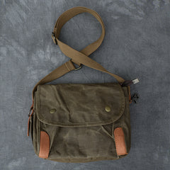 Waxed Canvas Leather Mens Gray Vintage Side Bag Khaki Messenger Bag Small Shoulder Bag For Men - iwalletsmen