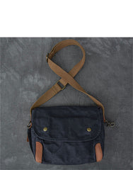 Waxed Canvas Leather Mens Gray Vintage Side Bag Khaki Messenger Bag Small Shoulder Bag For Men - iwalletsmen