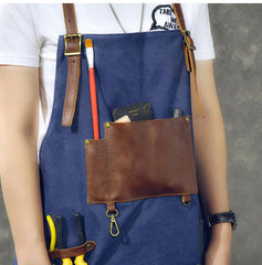 Canvas Leather Mens Womens Blue Craftsman Apron Cafe Staff Apron Work Apron for Men - iwalletsmen
