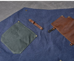 Canvas Leather Mens Womens Blue Craftsman Apron Cafe Staff Apron Work Apron for Men - iwalletsmen
