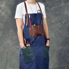 Canvas Leather Mens Womens Blue Craftsman Apron Cafe Staff Apron Work Apron for Men - iwalletsmen