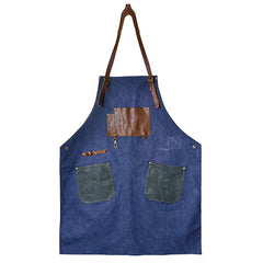 Canvas Leather Mens Womens Blue Craftsman Apron Cafe Staff Apron Work Apron for Men - iwalletsmen