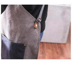 Canvas Leather Mens Womens Gray Craftsman Cafe Staff Clothes Work Apron for Men - iwalletsmen