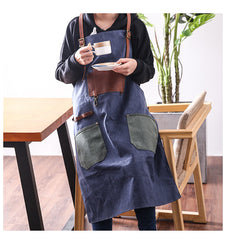 Canvas Leather Mens Womens Gray Craftsman Cafe Staff Clothes Work Apron for Men - iwalletsmen