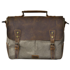 Canvas Leather Mens Womens Green Briefcase Side Bag Brown Messenger Bag Shoulder Bag For Men - iwalletsmen