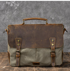 Canvas Leather Mens Womens Green Briefcase Side Bag Brown Messenger Bag Shoulder Bag For Men - iwalletsmen
