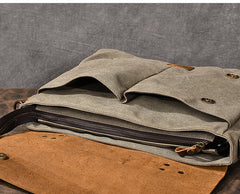 Canvas Leather Mens Womens Green Briefcase Side Bag Brown Messenger Bag Shoulder Bag For Men - iwalletsmen