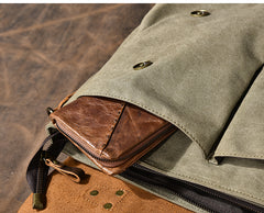 Canvas Leather Mens Womens Green Briefcase Side Bag Brown Messenger Bag Shoulder Bag For Men - iwalletsmen