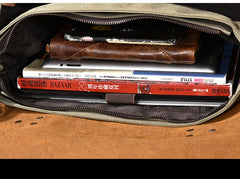 Canvas Leather Mens Womens Green Briefcase Side Bag Brown Messenger Bag Shoulder Bag For Men - iwalletsmen