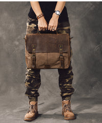 Canvas Leather Mens Womens Green Briefcase Side Bag Brown Messenger Bag Shoulder Bag For Men - iwalletsmen