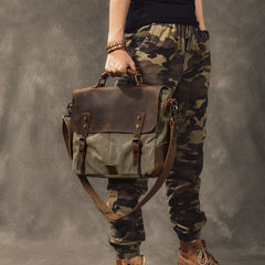 Canvas Leather Mens Womens Green Briefcase Side Bag Brown Messenger Bag Shoulder Bag For Men - iwalletsmen