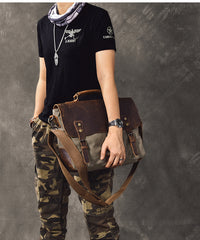 Canvas Leather Mens Womens Green Briefcase Side Bag Brown Messenger Bag Shoulder Bag For Men - iwalletsmen