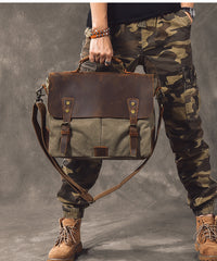 Canvas Leather Mens Womens Green Briefcase Side Bag Brown Messenger Bag Shoulder Bag For Men - iwalletsmen