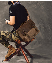 Canvas Leather Mens Womens Green Briefcase Side Bag Brown Messenger Bag Shoulder Bag For Men - iwalletsmen