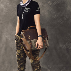 Canvas Leather Mens Womens Green Briefcase Side Bag Brown Messenger Bag Shoulder Bag For Men - iwalletsmen