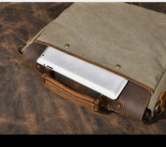 Canvas Leather Mens Womens Green Briefcase Side Bag Brown Messenger Bag Shoulder Bag For Men - iwalletsmen