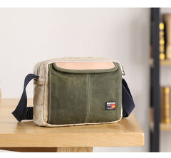 Canvas Leather Mens Womens Green Small 10'' Side Bag Blue Messenger Bag Small Courier Bag For Men - iwalletsmen