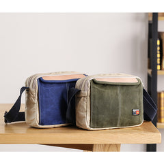 Canvas Leather Mens Womens Green Small 10'' Side Bag Blue Messenger Bag Small Courier Bag For Men - iwalletsmen