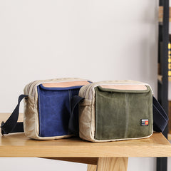 Canvas Leather Mens Womens Green Small 10'' Side Bag Blue Messenger Bag Small Courier Bag For Men - iwalletsmen