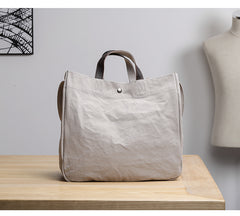 Canvas Leather Mens Womens Handbag Tote Bag White Shoulder Bag Tote Purse For Men - iwalletsmen